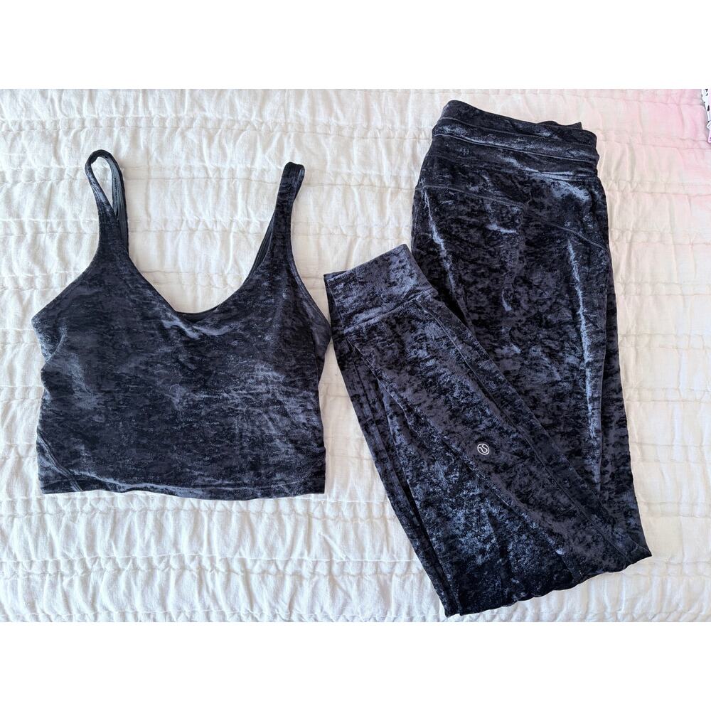 Lululemon Align Crushed Velvet Set Tank Joggers Black 8 10